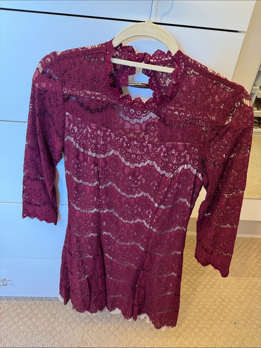 Francesca's Wine Lace Overlay Blouse